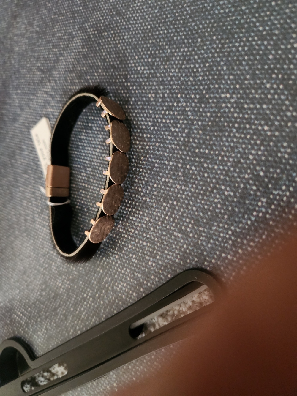 Tell Your Tale Black Magnetic Faux Fur Gold Bracelet with Metal Accents